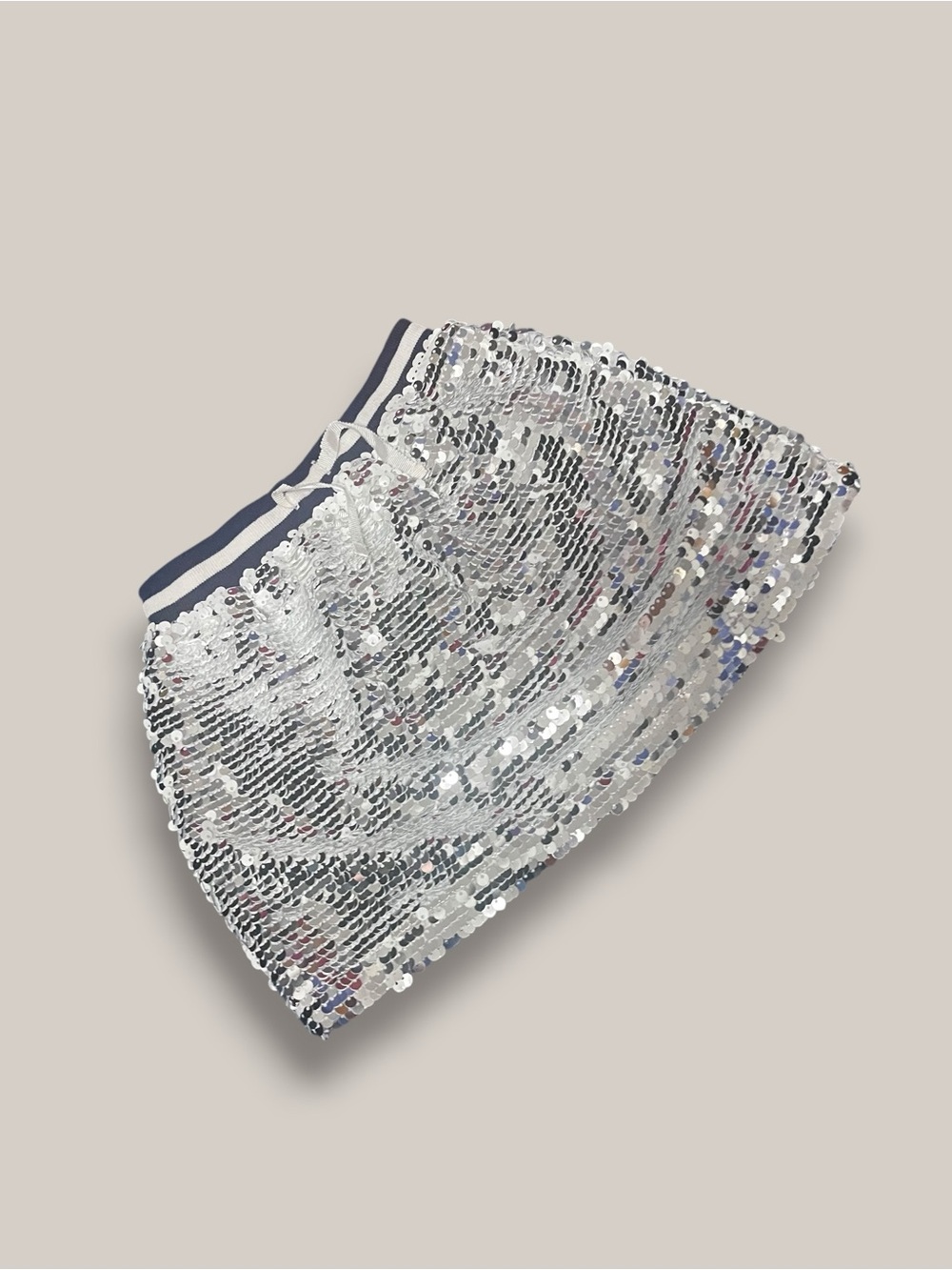 NWT Rockets of Awesome Silver Sequin Mini Skirt Elastic Waist Drawstring Size 3